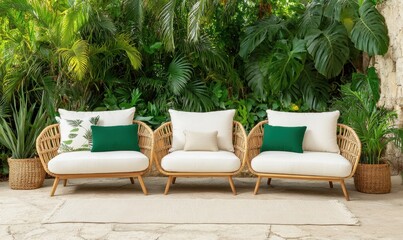 Fototapeta premium Sustainable Summer Escape Luxury Teak Outdoor Living with Tropical Green Design for Mindful Home and Wellness Styling