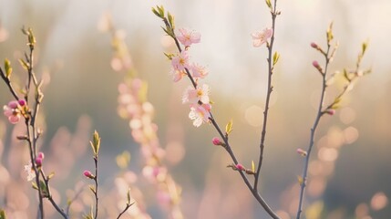 Delicate Willow and Peach Blossoms in Harmony, Symbolizing Renewal and Serenity of Spring