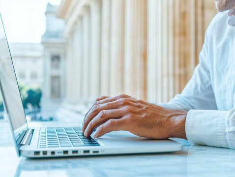 Digital Compliance Evolution Minimalist Professional Workspace Showcasing Regulatory Technology and Sleek Workstation Ergonomics for Modern Enterprise Solutions