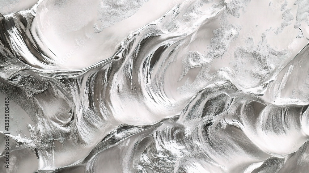 Poster monochrome abstract silver artwork with fluid swooping patterns