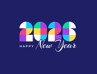 Happy New Year 2026 Greeting banner logo design illustration, Creative and Colorful 2026 new year vector background
