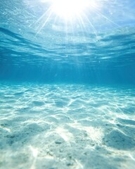 Fototapeta premium Clear Tranquil Underwater Scene with Sunlight Reflections and Sandy Bottom