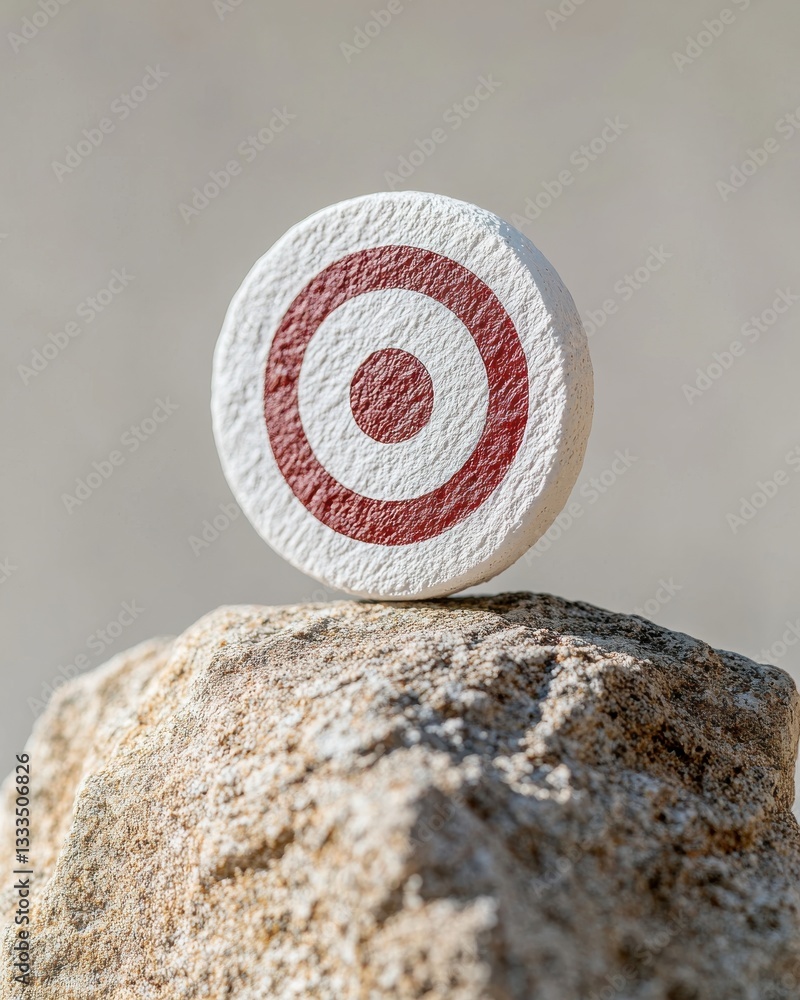 Aufkleber target symbol on rough stone surface with soft focus and natural background for conceptual use