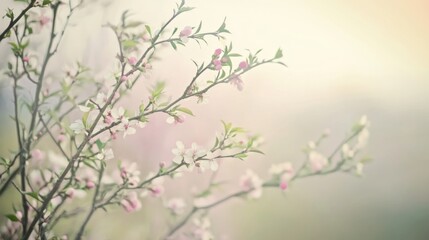 Delicate Willow and Peach Blossoms in Harmony, Symbolizing Renewal and Serenity of Spring