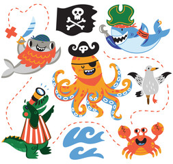 Set of cute marine pirates