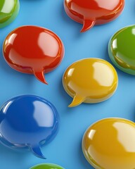 Colorful Speech Bubbles on a Bright Blue Background for Communication and Social Interaction