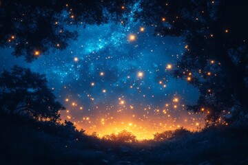 Obraz premium Starry night sky with forest in the background