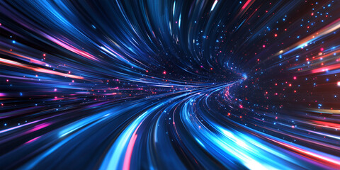 Naklejka premium Futuristic Speed Motion Light Trails on Curved Road