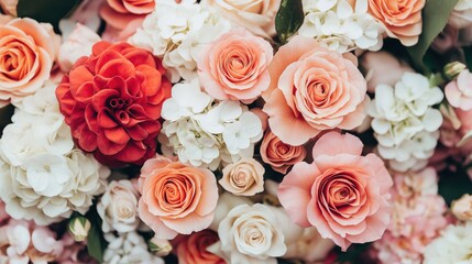 Bouquet of flowers with pink and white roses