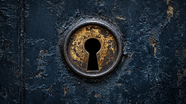 Old Keyhole on Weathered Metal Surface with Rust and Patina