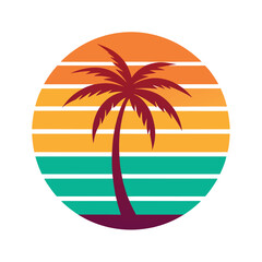 Retro Sunset Palm Tree Graphic Design retro  t-shirt design. 