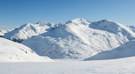 snow covered mountain peaks winter landscape pristine white snow majestic mountains
