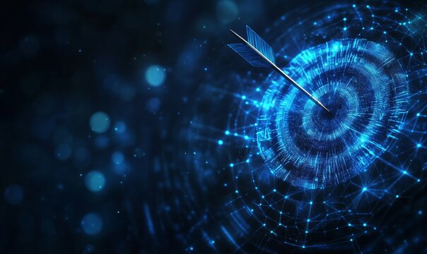 Digital target hit,  dark background,  success concept,  strategy