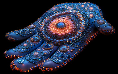 Obraz premium Beautiful Holographic Hamsa on Black Background 