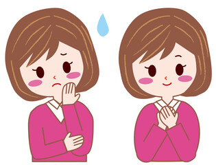 困っている女性と喜んでいる女性のイラスト