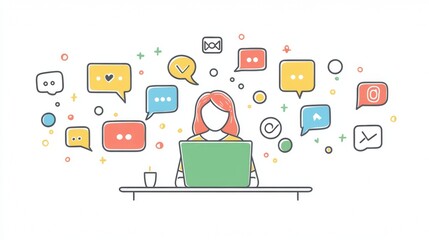 Fototapeta premium Woman Managing Multiple Online Communications