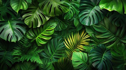 Lush Tropical Foliage with Vibrant Green Leaves in a Natural Setting