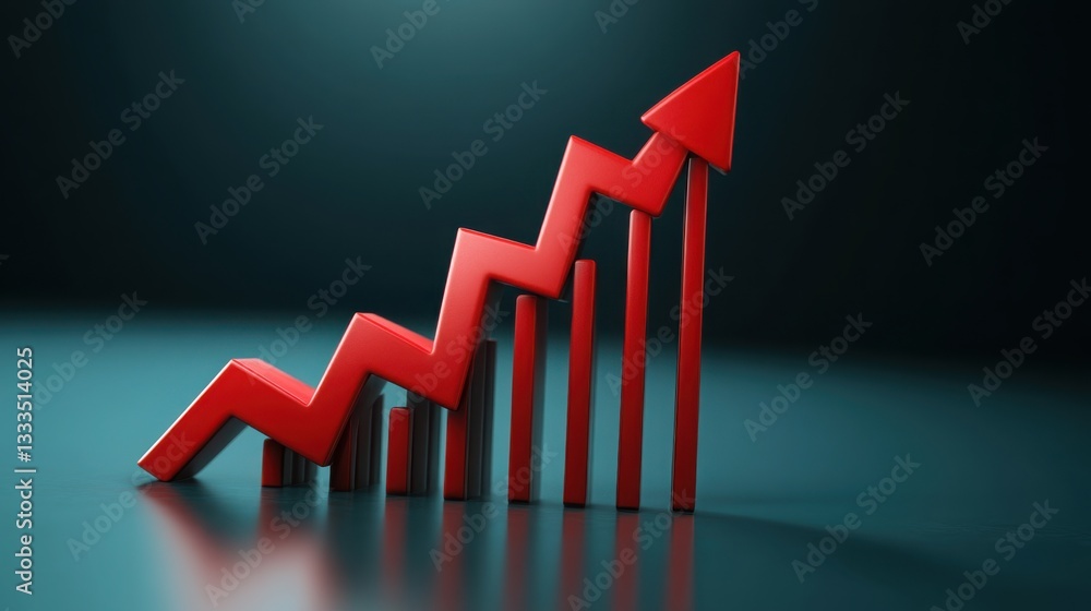 Poster red growth chart icon with subtle background for business analysis