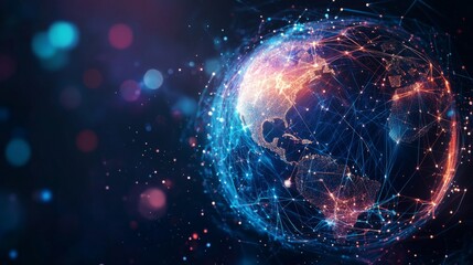 Obraz premium Global Network Connections Illuminated Earth
