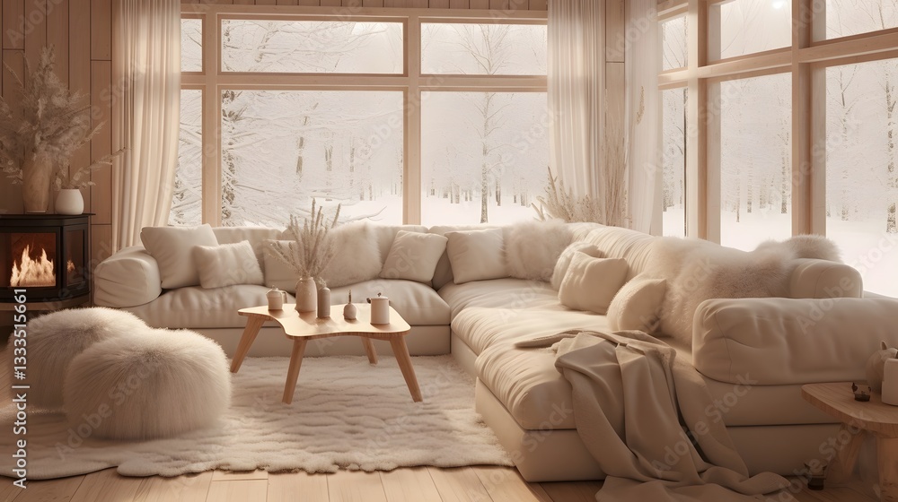 Aufkleber cozy and inviting nordic inspired living space with warm earthy tones and soft natural textures mini