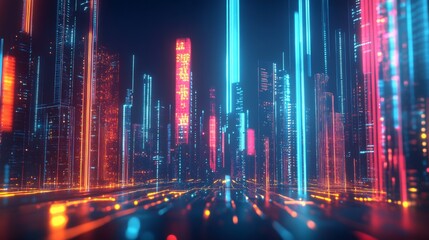 Obraz premium Futuristic Cityscape Illuminated With Vibrant Neon Lights
