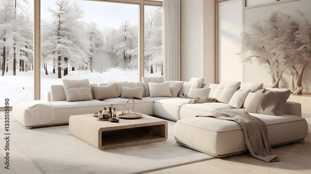 Poster cozy and inviting nordic inspired interior design with soft beige white and gray tones creating a se