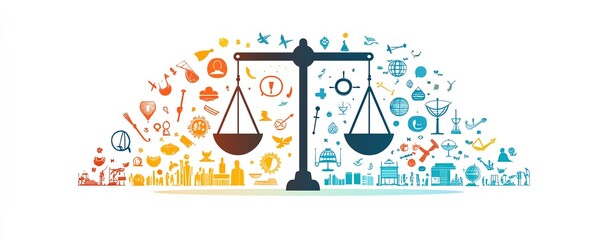 A visual representation of conflict mediation, with peace symbols, negotiation elements, and balanced scales, illustrating peaceful dispute resolution