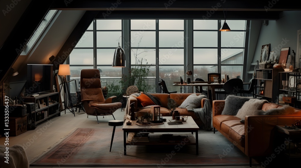 Aufkleber cozy and inviting scandinavian style loft with a harmonious blend of modern and rustic elements feat