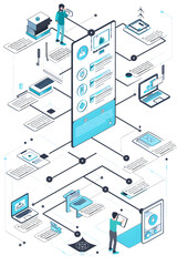 Obraz premium Illustration of a Sequential UX Design Process Steps: From Start to Finish