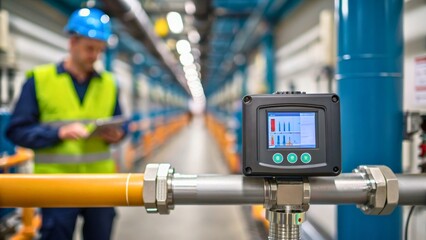 Industrial Worker Monitoring Equipment in a Modern Facility with Clear Measurement Display