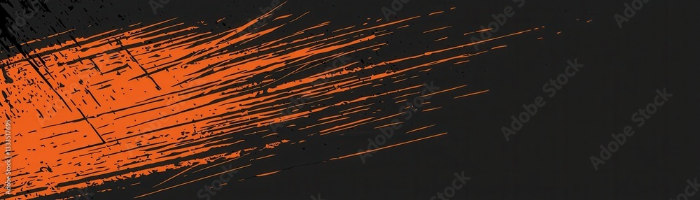 Poster a textured background featuring dynamic orange brush strokes on a dark surface, creating a bold and 