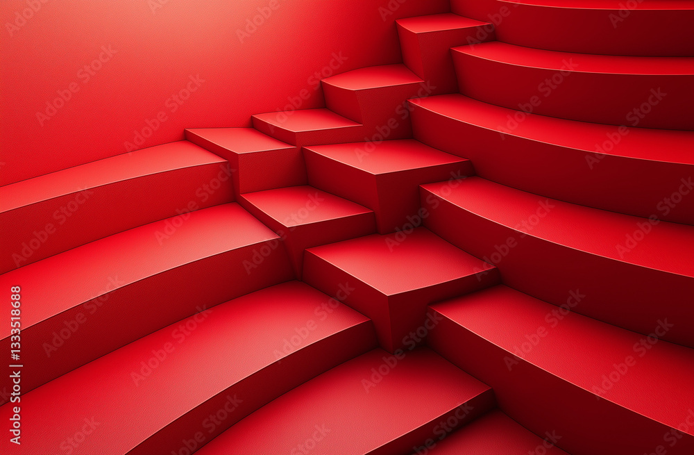 Aufkleber abstract geometric shapes on a red background with a high-end minimalist style, featuring soft light