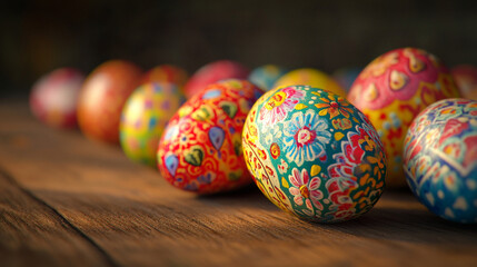 Fototapeta premium 【Generated by AI】A Collection of Beautifully Hand-Painted Easter Eggs with Intricate Designs