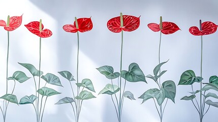 Obraz premium Red Anthuriums for Sunlight, White Wall.