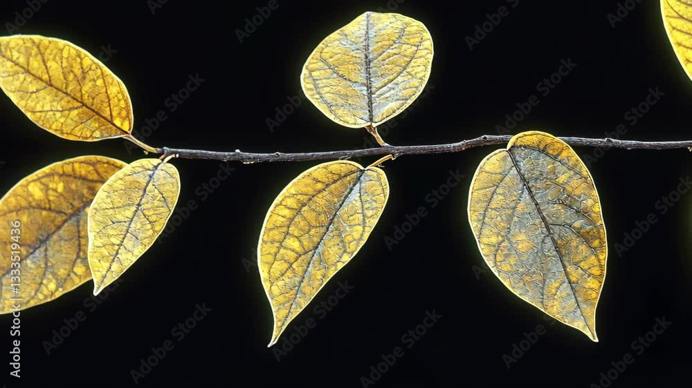Poster golden leaves illuminated against a dark background create a striking visual in nature's autumn disp