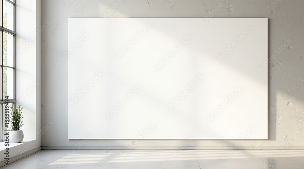 Poster a large white wall with a window in the background