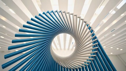 Modern Architectural Spiral Sculpture in Bright Open Space with Natural Light and Shadows