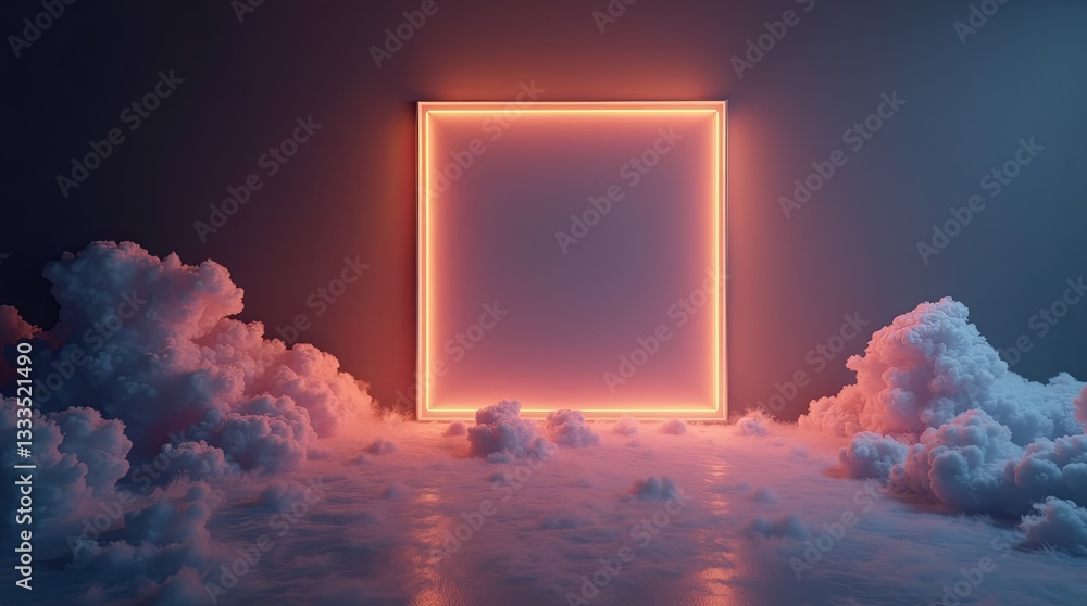 Aufkleber a square is lit up with neon colors and is surrounded by clouds