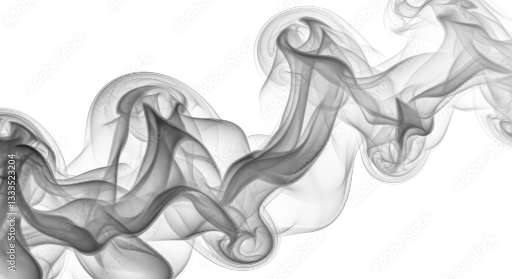 Poster smoke swirling on a white background with smooth curves and colorful patterns
