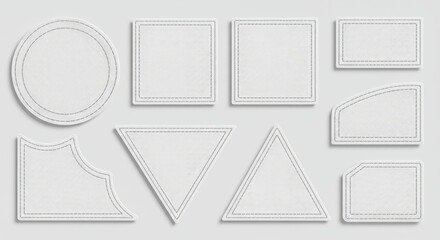 Set of blank embroidery labels and stickers with white background in vector design