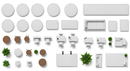 Set of office, apartment, house icons in vintage vector design with seamless patterns and business elements