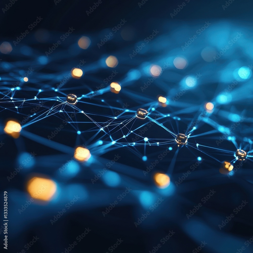 Poster abstract blue and gold network connections digital data background