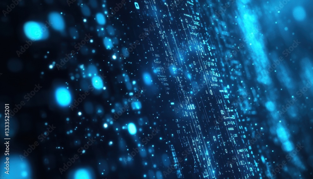 Poster Abstract Blue Particle Background with Glowing Light Effects