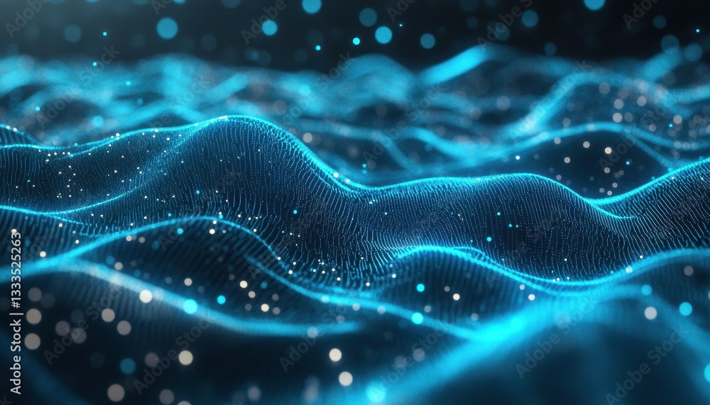 Poster abstract blue particle wave background