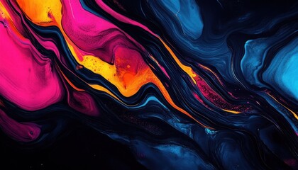 Obraz premium Abstract Colorful Fluid Paint Swirls on Black Background