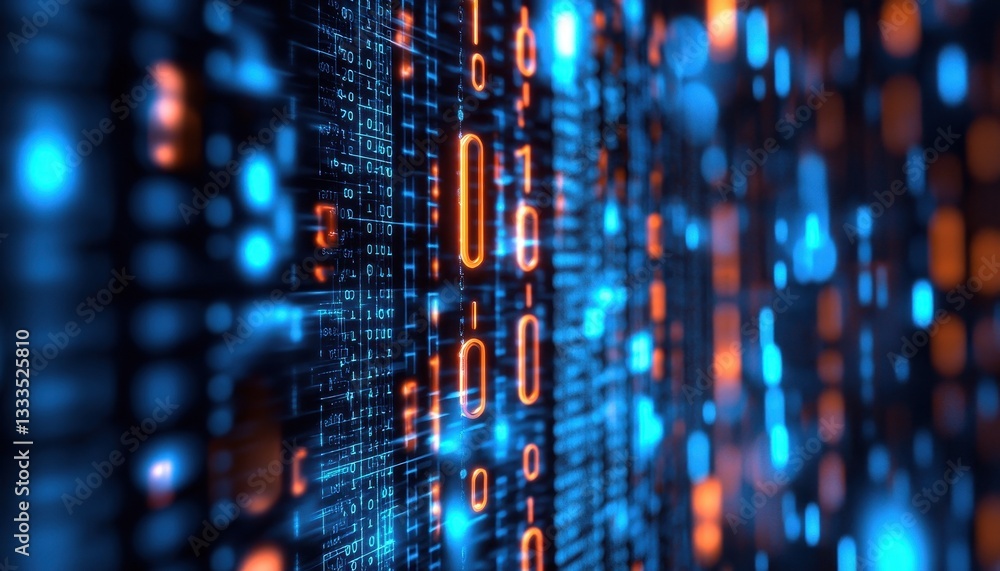 Aufkleber abstract digital data stream with glowing blue and orange numbers