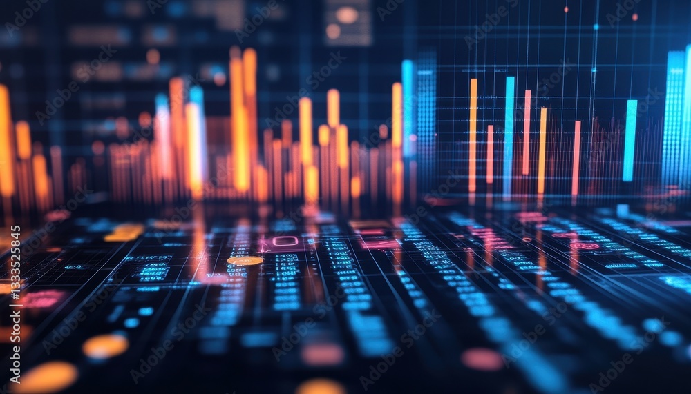 Aufkleber Abstract Digital Data Visualization with Neon Charts and Graphs