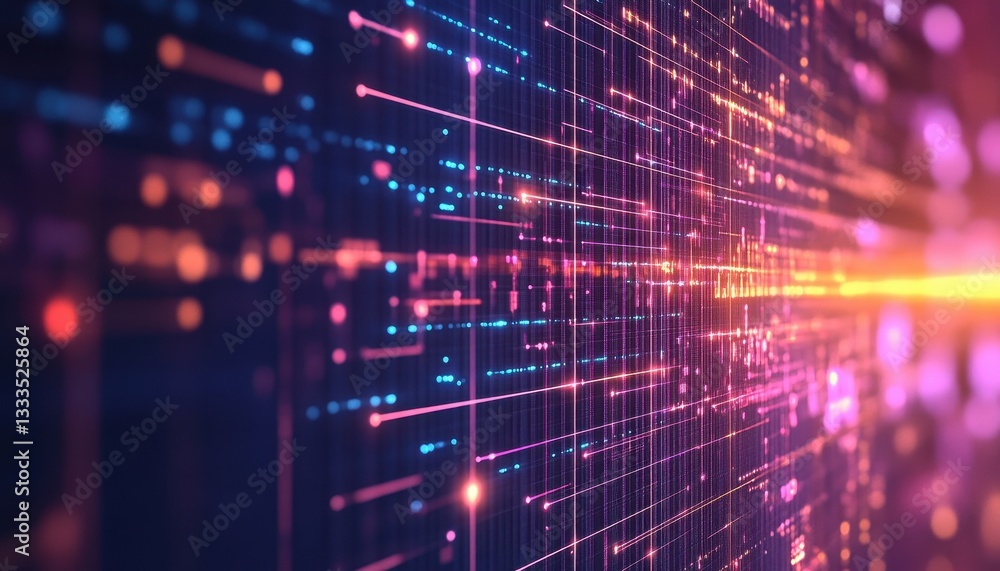 Aufkleber Abstract Digital Network Background with Glowing Lines and Points