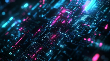 Fototapeta premium Abstract Digital Circuitry Glowing Neon Lights