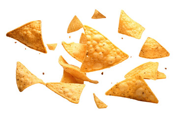 triangular crunchy tortilla chips on transparent background
